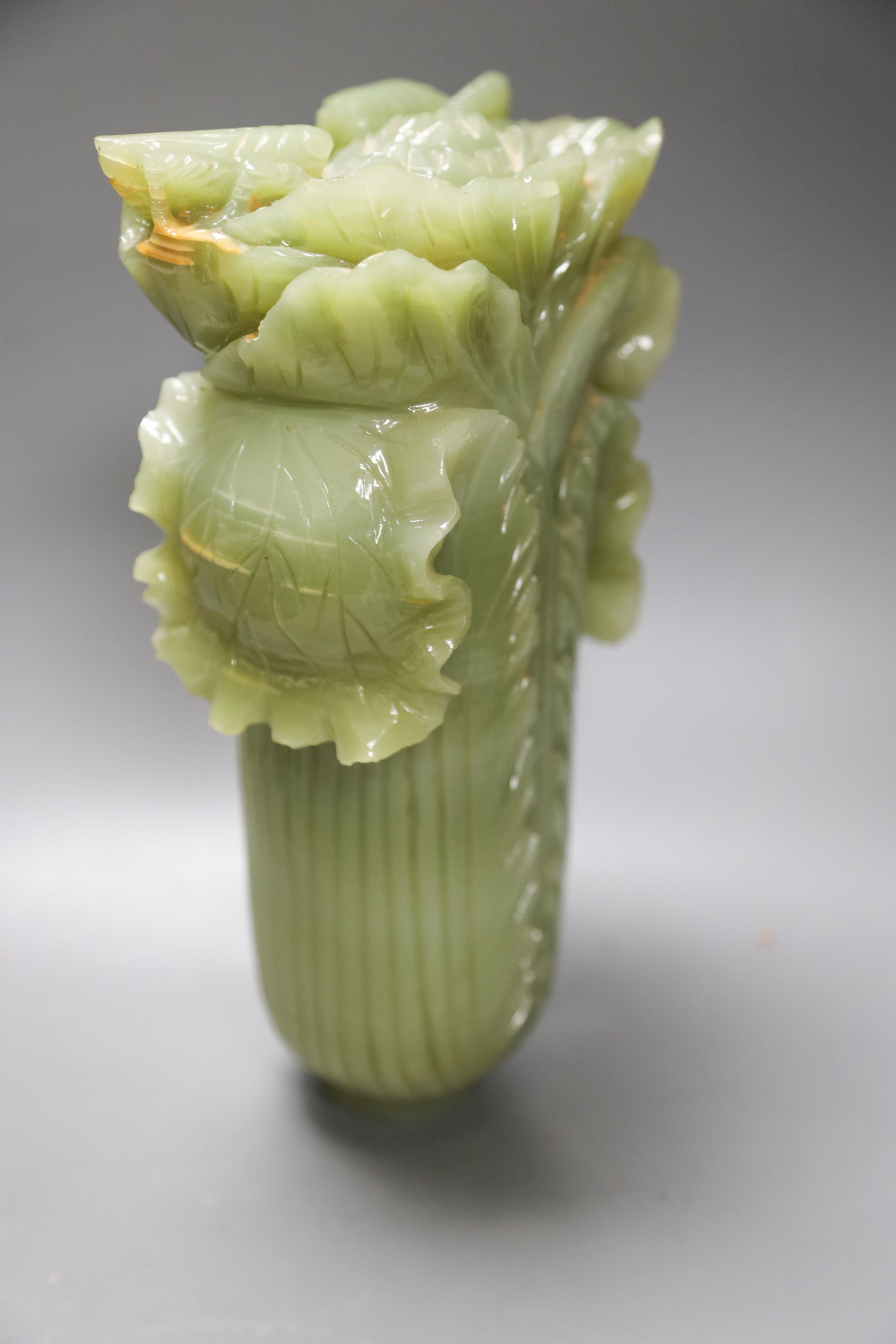 A Satsuma vase and miniature teapot, Chinese porcelain peacock, a glass model of Chinese cabbage and two jars